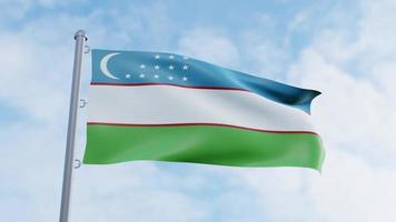 realistisches 3d-rendering looping usbekistan flag animation video hintergrund