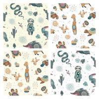 Seamless Patterns with Animals in Boho Style vector