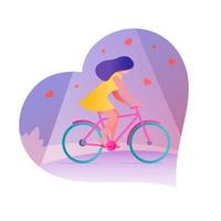 mujer joven montando en bicicleta. vector. para invitaciones, tarjetas, carteles, folletos o pancartas del día de San Valentín. vector