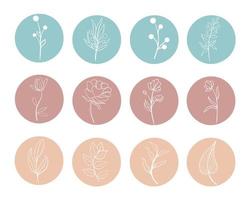 Set round botanical highlighter icons vector