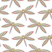 Vintage decorated dragonfly seamless pattern vector