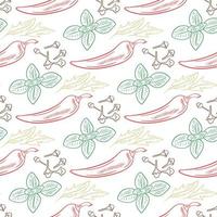 Spices, herbs and greenery hand engraved seamless pattern vector