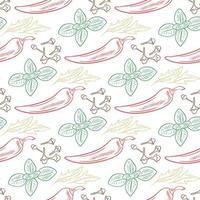 Spices, herbs and greenery hand engraved seamless pattern vector