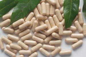 herbal medicine capsule on white background photo