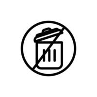 vector de icono de papelera con símbolo de parada. no tirar basura vida sana. estilo de icono de línea. ilustración de diseño simple editable