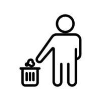 vector de icono de papelera con personas. tirar la basura en su lugar, limpieza, limpieza ambiental, ambiente sano. estilo de icono de línea. ilustración de diseño simple editable