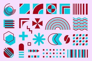 Red and cyan geometric vintage design elements. Modern shapes and patterns collection. Abstract vector illustrations set.