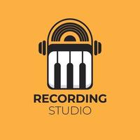 music recording studio logo, with piano and headphones. Vector Illustration