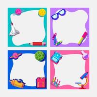 back to school, frame square template banner, kids vector illustration