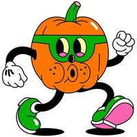 pumpkin fruit cartoon character vector illustration with happy expression and running