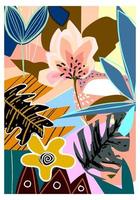 tropical contemporáneo, floral, leves, flor, ilustración vectorial de fondo.