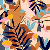 Contemporary abstract tropical,floral, various shapes and lines hand drawn vector illustration background.