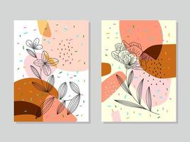 A set of contemporary abstract floral,tropical,various shapes and lines hand drawn vector illustration background.