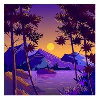 Beautiful mountain,lake,hill,forest  nature landscape on winter,summer background vector illustration.
