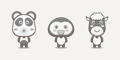 kawaii panda penguin and goat animal character vector