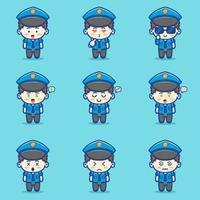 lindo conjunto de emociones de personajes de policía vector