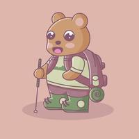 ilustración de personaje de senderismo de oso lindo vector