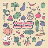 Vegetable and Fruit classic color set vector
