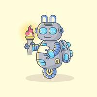 lindo robot con antorcha de fuego vector