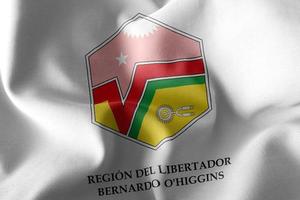 3D illustration flag of O'Higgins is a region of Chile. Waving o photo