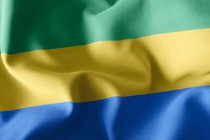 3D rendering illustration closeup flag of Gabon. Waving on the w photo