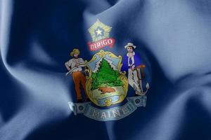 3D illustration flag of Maine is a region of United States. Wavi photo