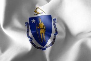 3D illustration flag of Massachusetts is a region of United Stat photo