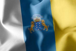 3D illustration flag of Canary Islands is a region of Spain. Wav photo