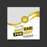 Best car for rent social media post template. Car rental business promotion social media post and web banner template vector