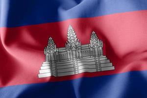 3d rendering ilustración primer plano bandera de camboya. ondeando en th foto