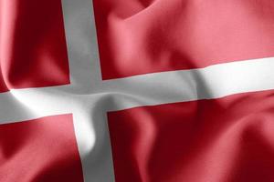 3D rendering illustration closeup flag of Denmark. Waving on the photo