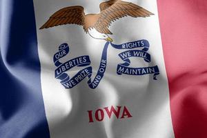 3D illustration flag of Iowa is a region of United States. Wavin photo