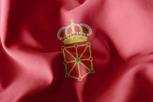 3D illustration flag of Navarre is a region of Spain. Waving on photo