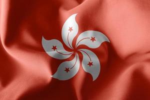 3D rendering illustration closeup flag of Hong Kong. Waving on t photo