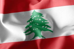 3D rendering illustration flag of Lebanon. Waving on the wind fl photo