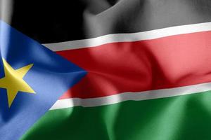3D rendering illustration flag of South Sudan. Waving on the win photo