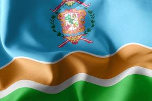 3D illustration flag of San Martin is a region of Peru. Waving o photo