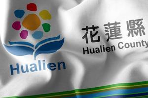 3D illustration flag of Hualien County is a province of Taiwan. photo