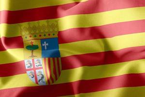 3D illustration flag of Aragon is a region of Spain. Waving on t photo