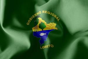 3D illustration flag of Loreto is a region of Peru. Waving on th photo