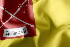 3D illustration flag of Krabi is a province of Thailand. Waving photo