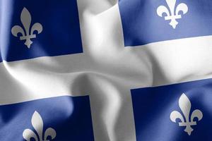 3D illustration flag of Quebec is a region of Canada. Waving on photo