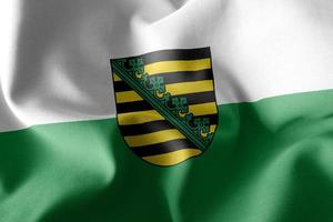 3D illustration flag of Saxony is a region of Germany. Waving on photo