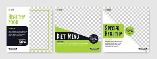 set of templates for social media posts. suitable for posting healthy food advertisements vector