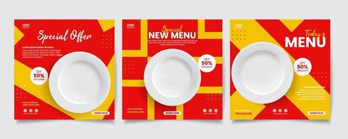 set of social media templates for food posts, suitable for advertisements, promotions and discounts vector