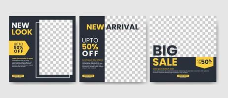 Set of Editable minimal square banner template. Suitable for social media post and web internet ads. black and yellow color background. vector