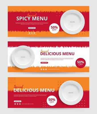 Food and restaurant web banner template, suitable for food social media, red orange background