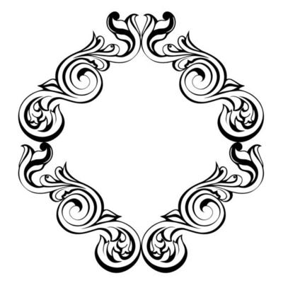 Vector damask vintage baroque scroll ornament swirl. Victorian monogram heraldic shield swirl.Retro floral leaf pattern border foliage antique  acanthus calligraphy engraved tattoo. Tile decor element