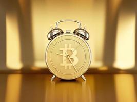 Gold coin alarm clock.Time is valuable.Business concept.3d rendering photo