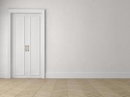 White empty room with door and wood parquet floor.3d rendering photo